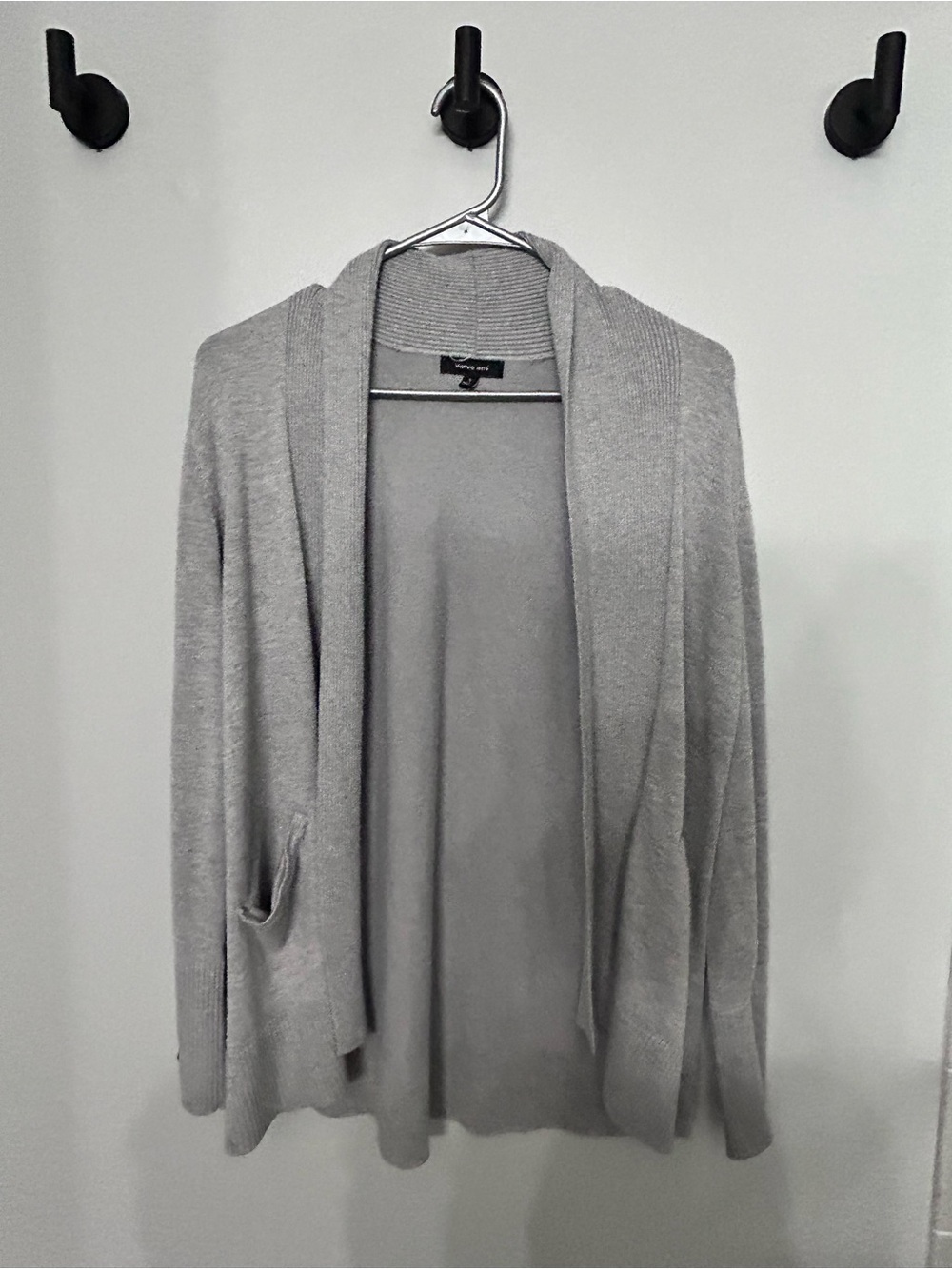 Verve Ami Light Gray Open-Front Shawl Collar Cardigan